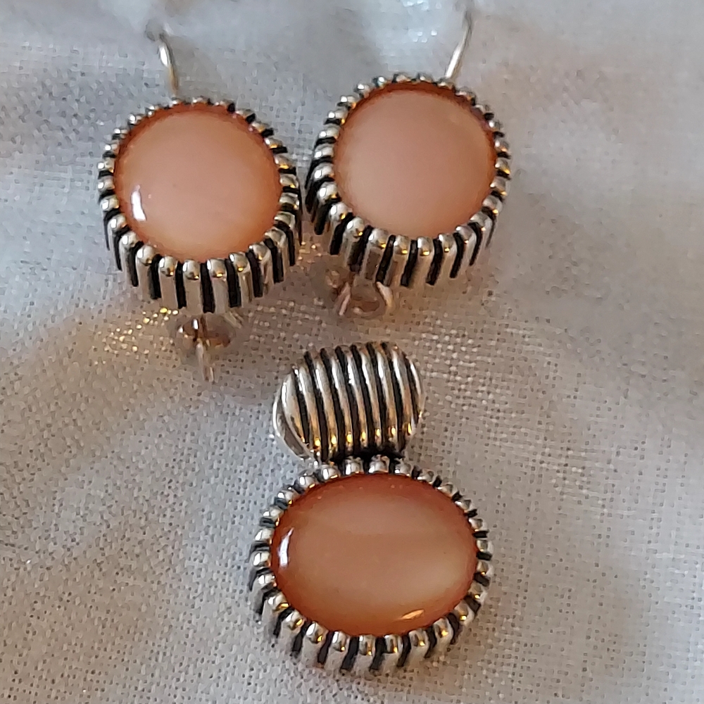 Peach Moonstone Pendant & Earrings
